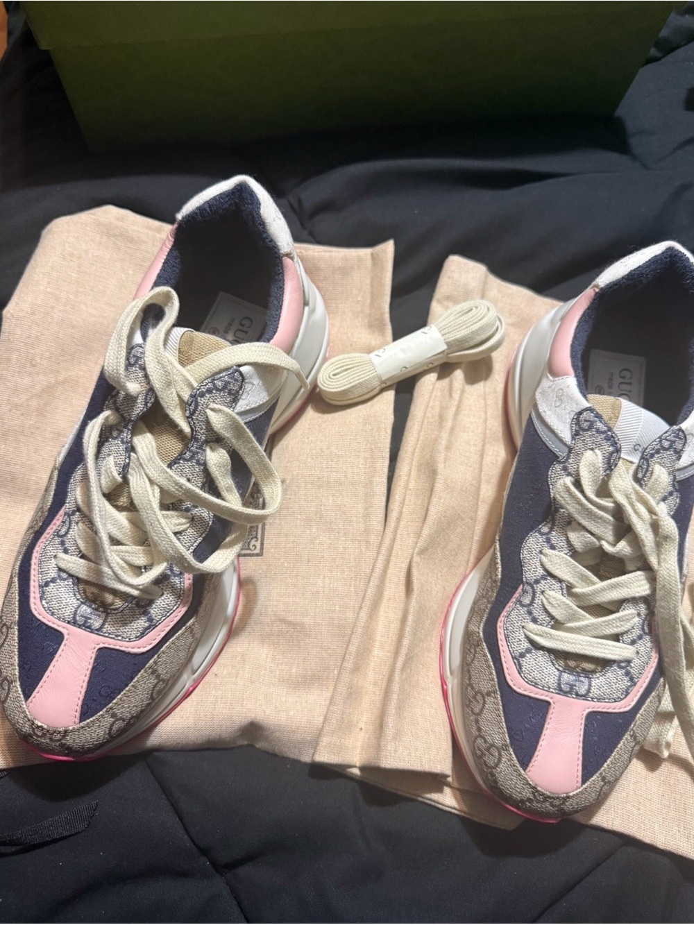 Gucci Pink and Navy GG Logo Panel Rhyton Sneakers